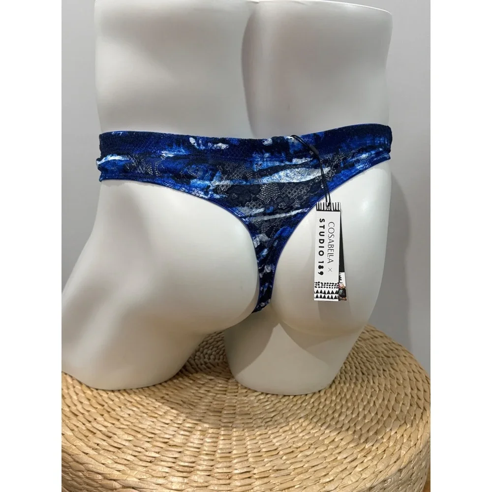Cosabella Never Say Never Printed Lace G-String Blue‎ Abstract Print Size XL